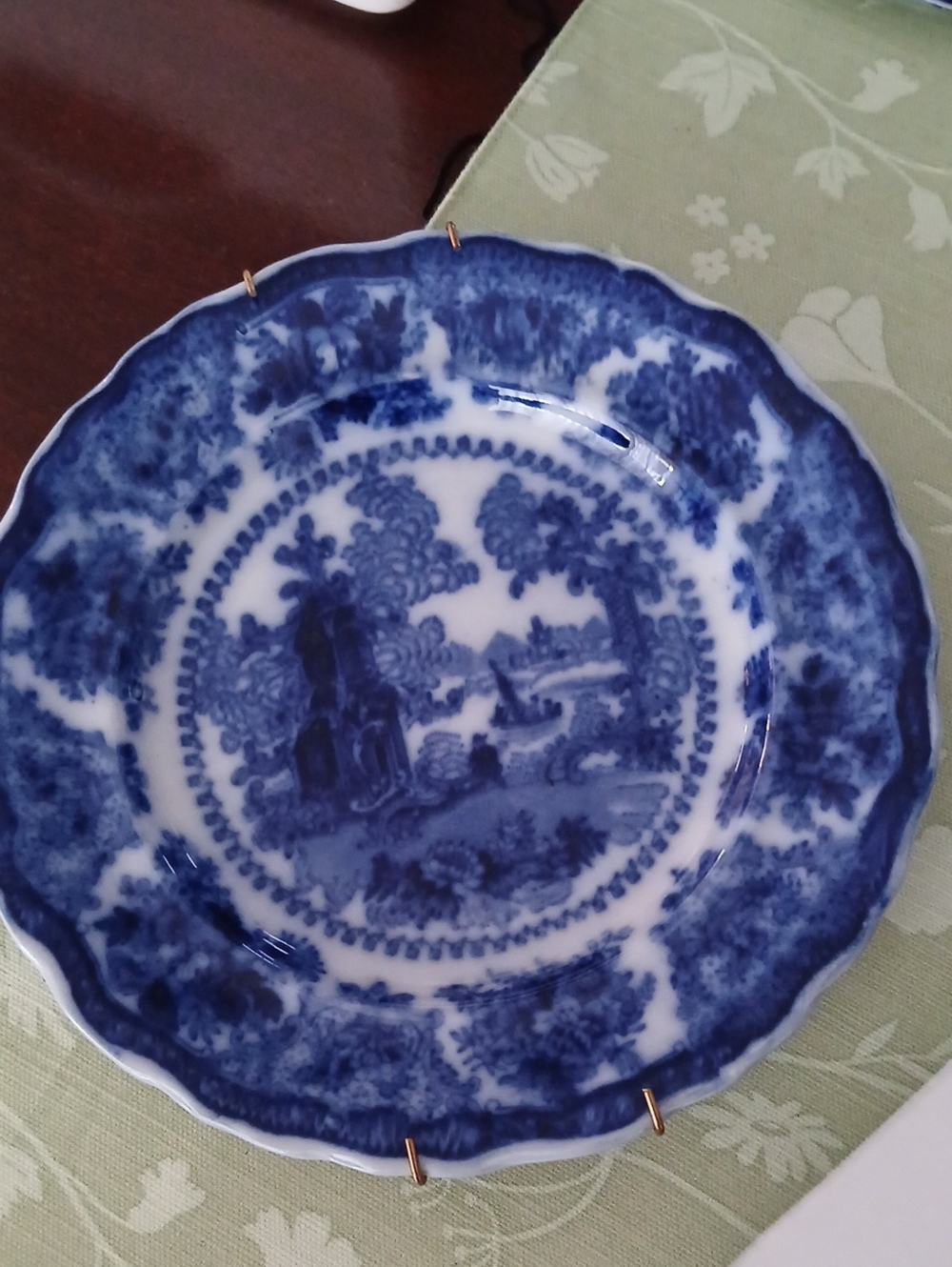 Blue and White Scenic Decorative Plate Flow Blue Salad Plate
